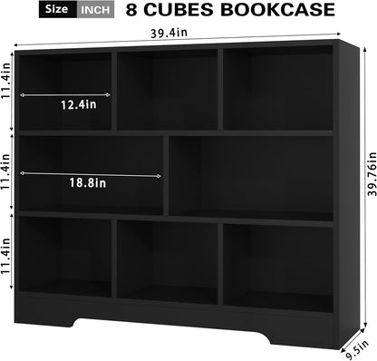 Book Shelf Set of 2, 8 Cubes Storage Organizer, 3-Tier Open Shelf Wooden Bookcase, Freestanding