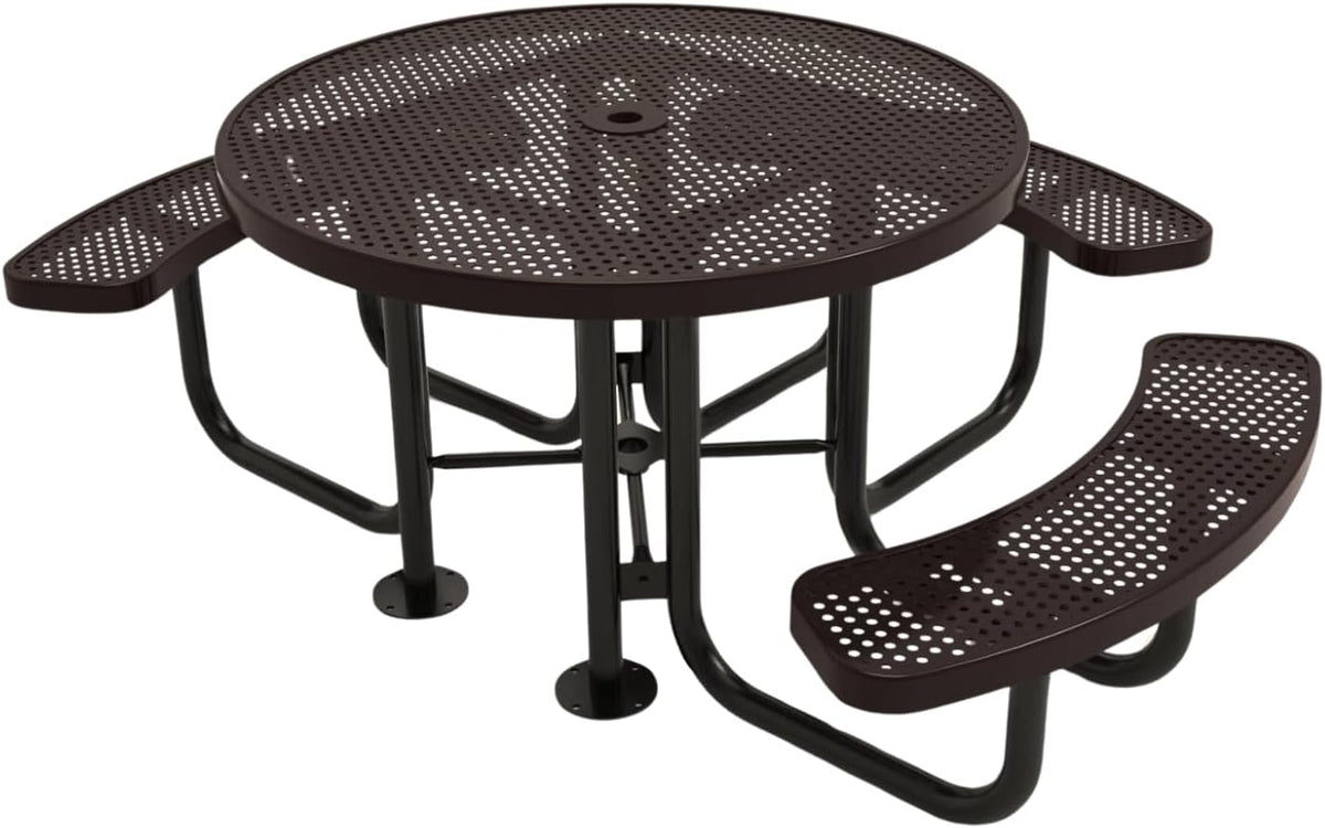 Heavy-Duty Portable Outdoor Picnic Table with Umbrella Hole, Punched Steel Patio Dining Furniture