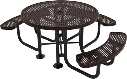 Heavy-Duty Portable Outdoor Picnic Table with Umbrella Hole, Punched Steel Patio Dining Furniture