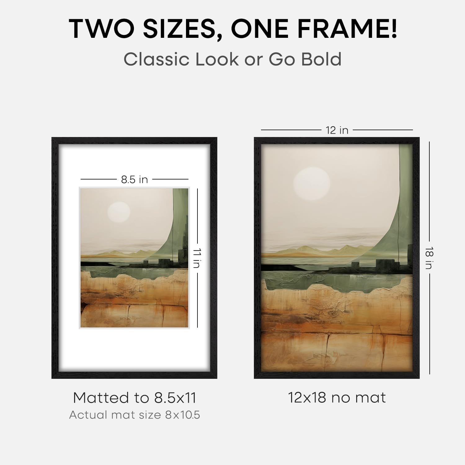 Homeforia 12x18 Frame Black Wood, High End Oak 12x18 Picture Frames with Mat 8.5x11 Photo, 12 x 18