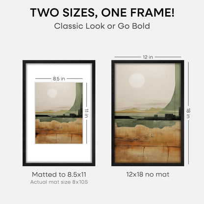Homeforia 12x18 Frame Black Wood, High End Oak 12x18 Picture Frames with Mat 8.5x11 Photo, 12 x 18