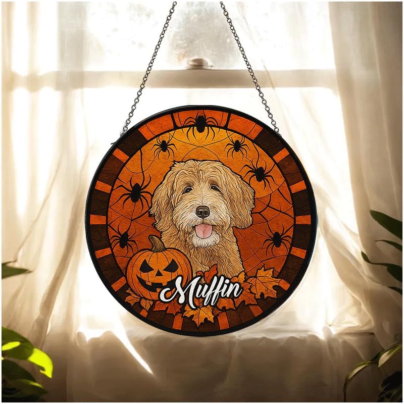Personalized Halloween Dog Glass Window Hanging Ornament,Custom Pet Photo Ornament, Unique for Dog