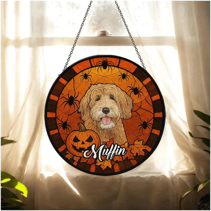 Personalized Halloween Dog Glass Window Hanging Ornament,Custom Pet Photo Ornament, Unique for Dog