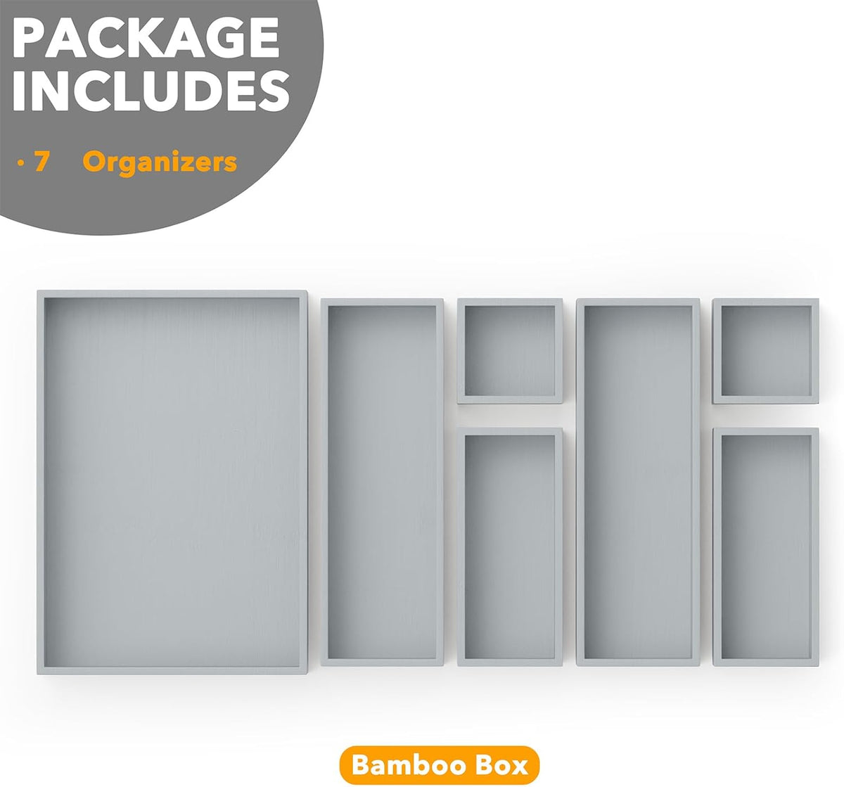 SpaceAid 7-Piece Bamboo Drawer Organizer Storage Boxes Set, Wood Tray Junk Drawer Organizers
