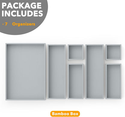 SpaceAid 7-Piece Bamboo Drawer Organizer Storage Boxes Set, Wood Tray Junk Drawer Organizers