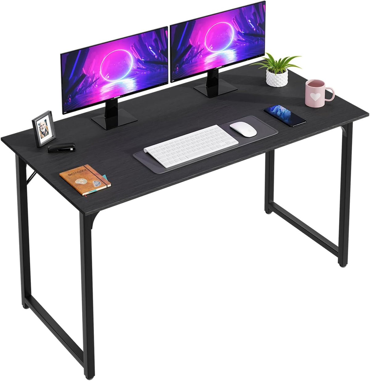 PayLessHere | 47 Inch Computer Desk | Black | Office Desk with Metal Frame, Adjustable Feet |