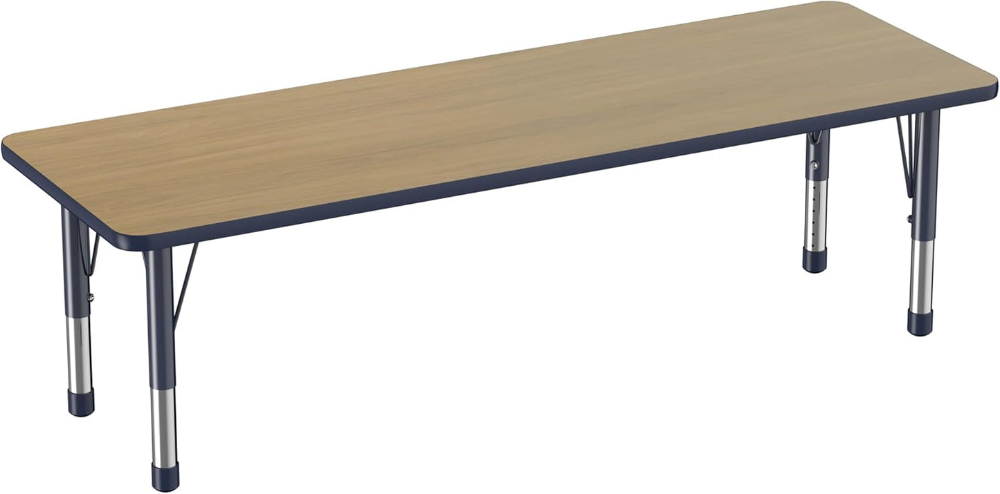 FDP Rectangle (24 x 60 inch) Classroom Table with Adjustable Chunky Toddler Legs (15-24 in);