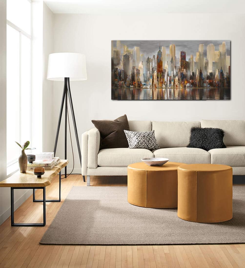 Framed Wall Art Large Cityscape New York Wall Decor Canvas Prints Abstract Brown City Theme