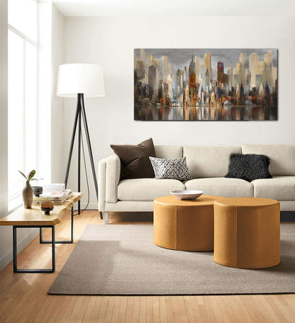 Framed Wall Art Large Cityscape New York Wall Decor Canvas Prints Abstract Brown City Theme