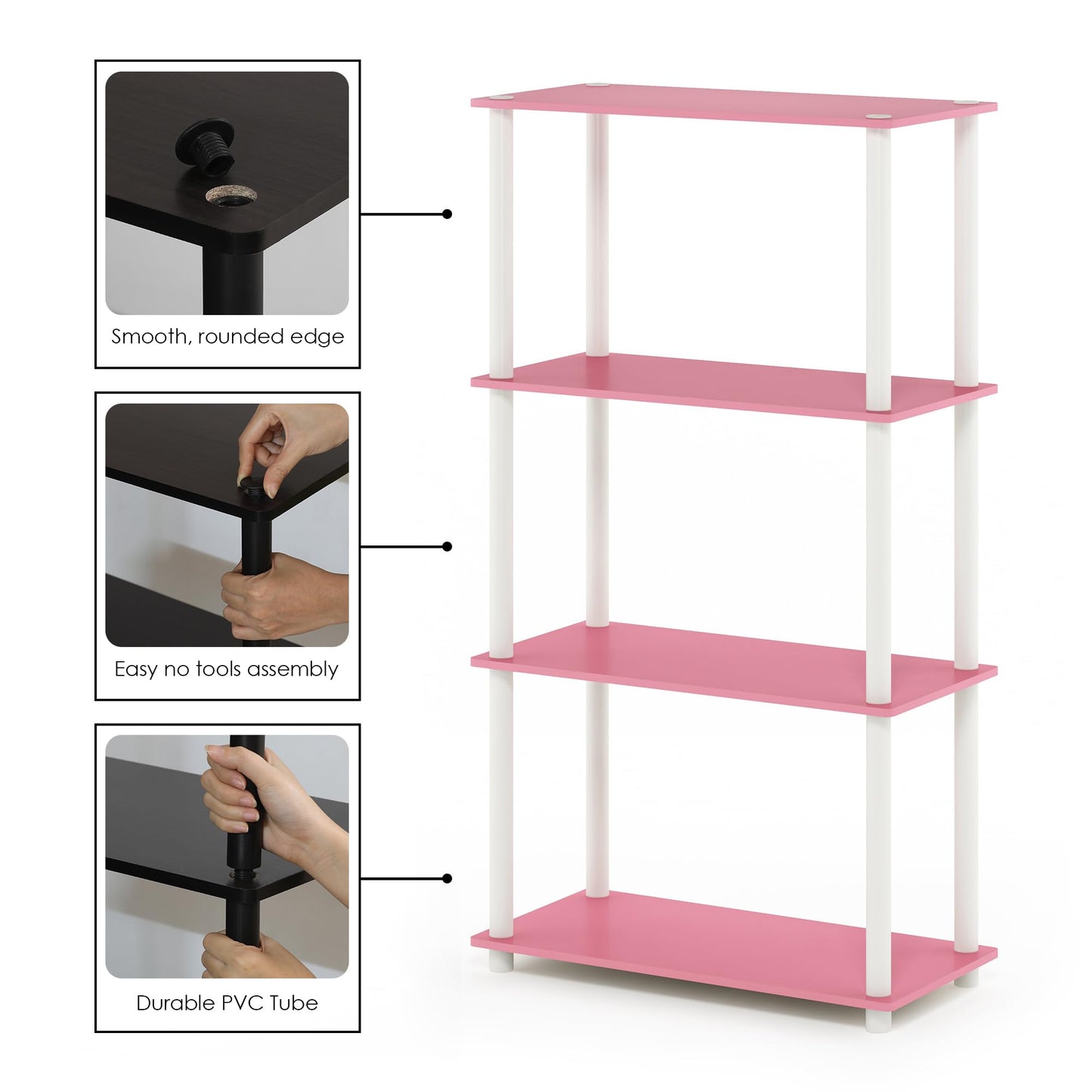 Furinno Turn-N-Tube Storage Shelves, 4-Tier Book Shelf, Corner Shelf, Toolless Open Shelves, for