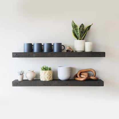 Urban Legacy Reclaimed Barnwood Planks | Floating Shelves for Wall w/Flush Mount Shelf Bracket Set