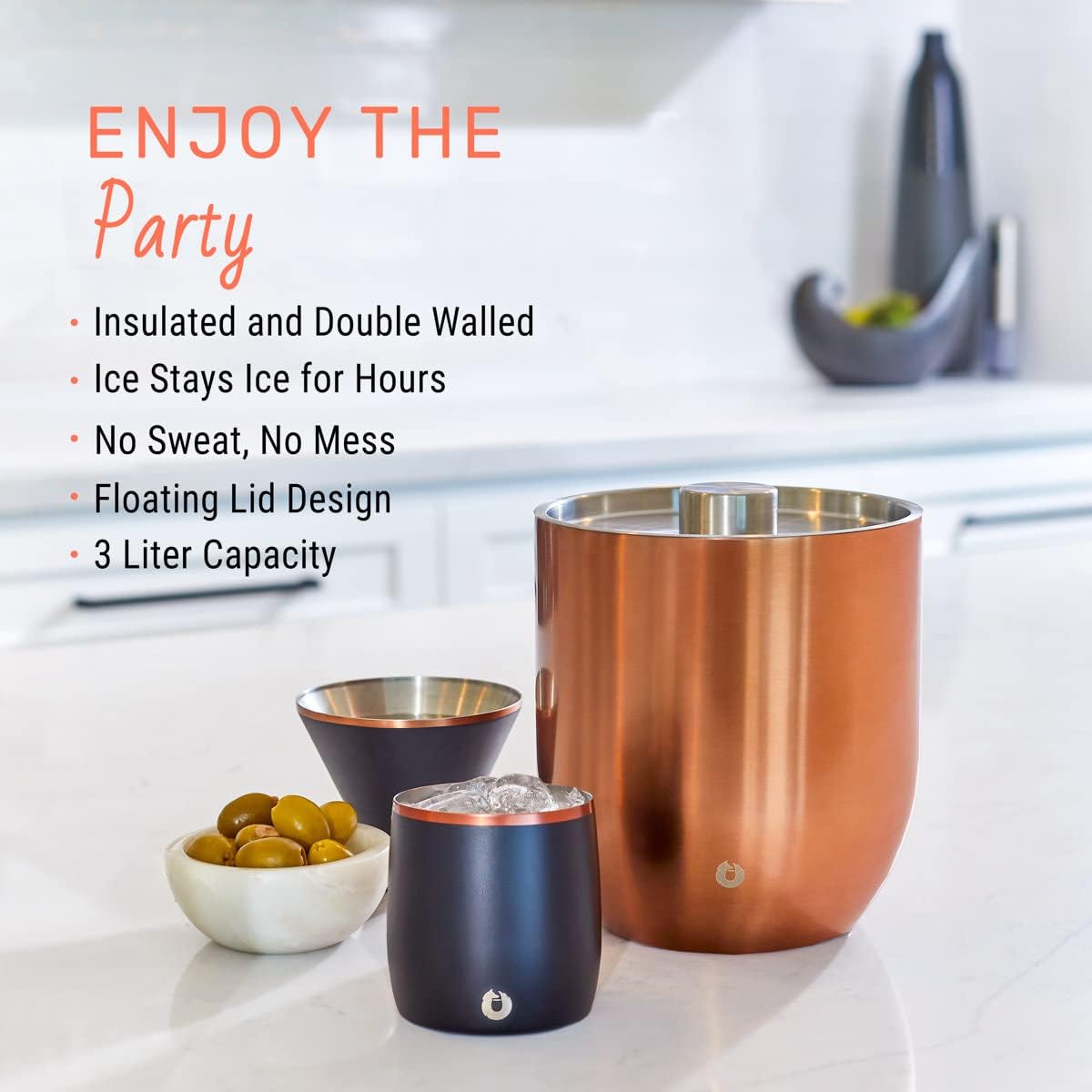 SNOWFOX Premium Vacuum Insulated Stainless Steel Ice Bucket with Lid/Tongs, Non-Rubber Bottom, Home