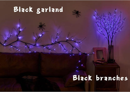 Fudios Halloween Lighted Branches with Timer 100 LED Purple Fairy Lights 32IN, Artificial Black