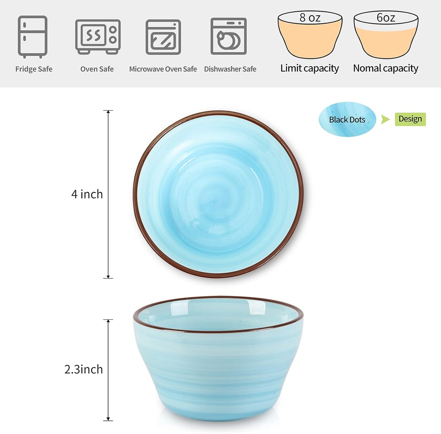 Selamica Ceramic 8oz Bouillon Cups 4 Inch Small Dessert Bowls for Soup Dipping Sauce Coffee