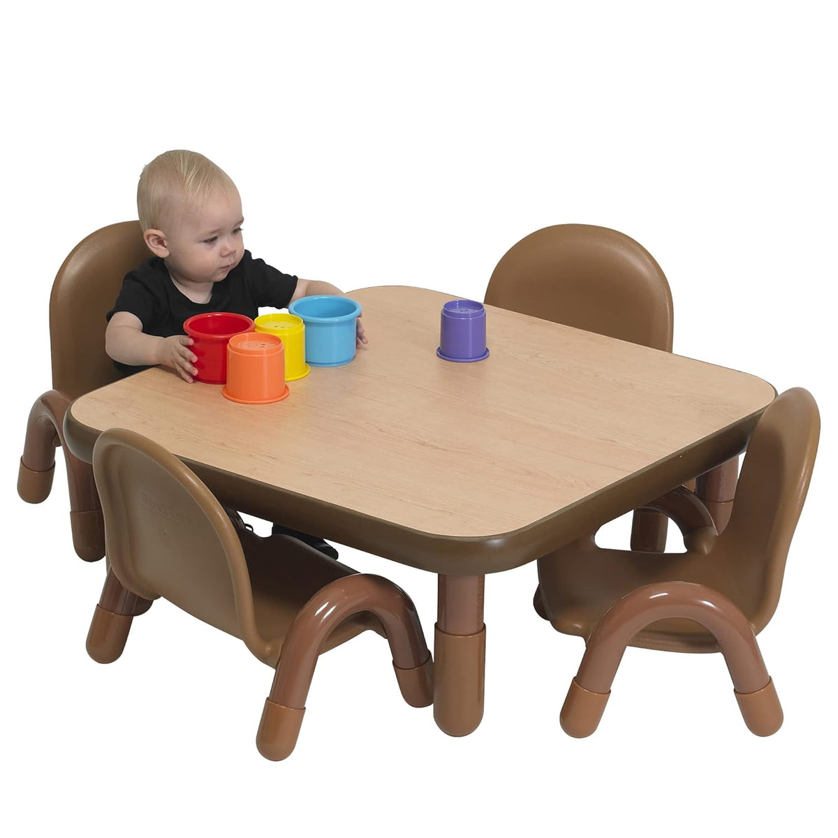 Children’s Factory Baseline Toddler Square Table and Chairs Set, Natural Wood – Includes One 30”