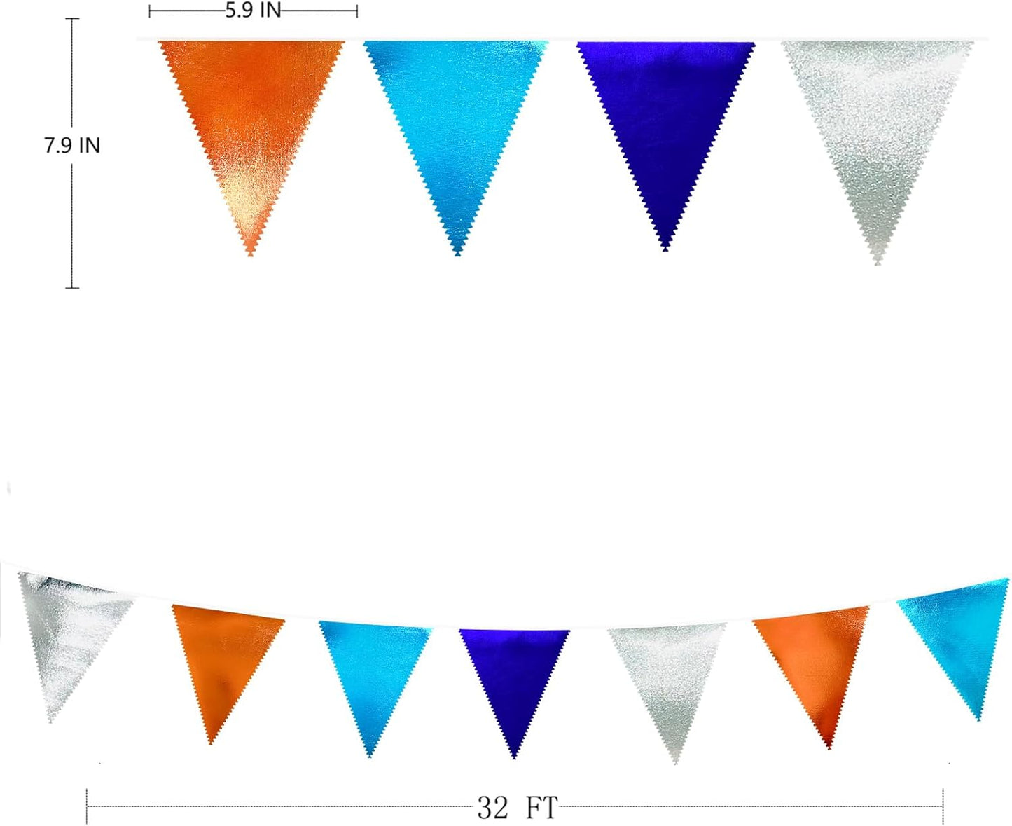 Orange Blue Silver Party Decorations Metallic Fabric Triangle Pennant Banner Flag Bunting Garland