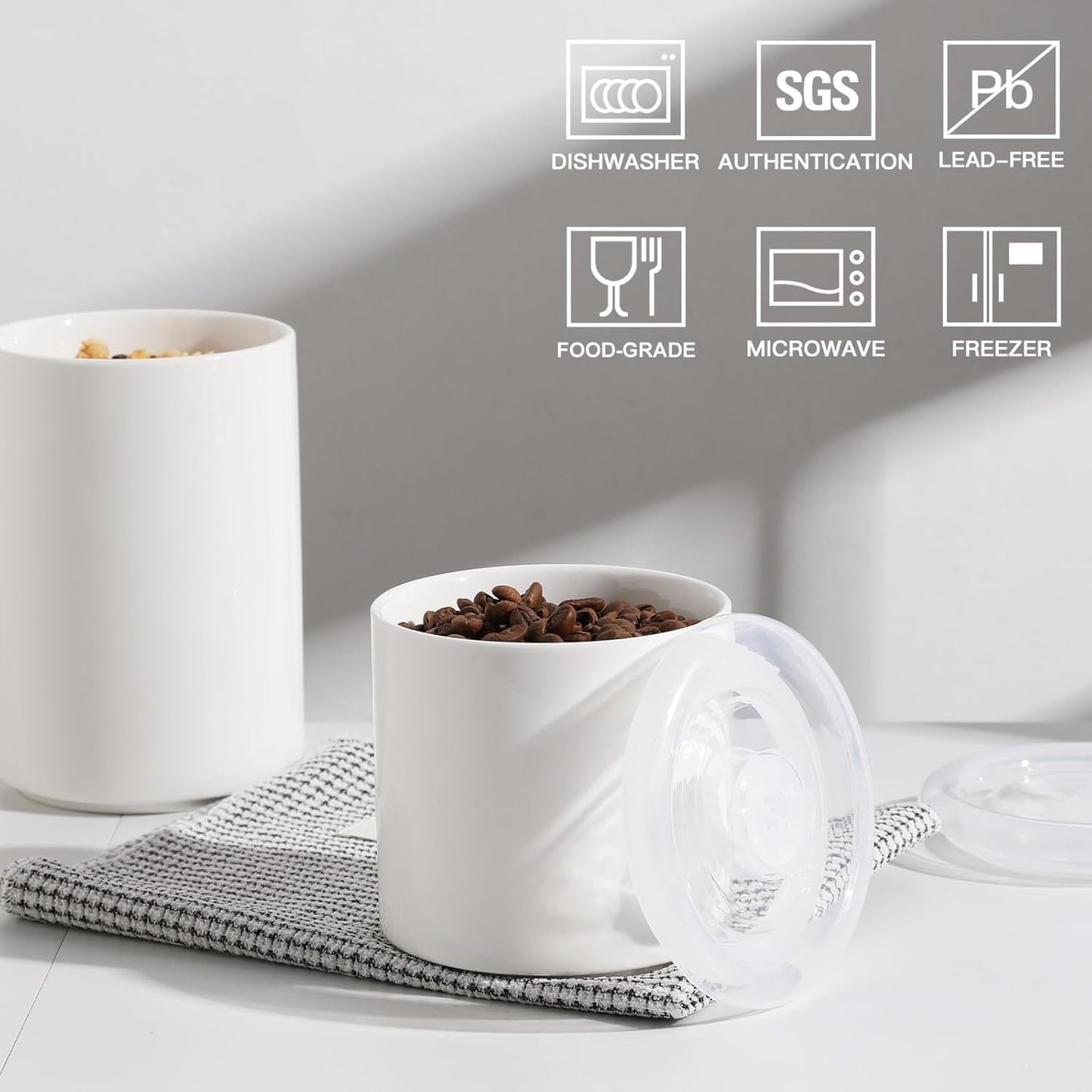 Sweejar Ceramic Food Storage Jar, Salt Container with Airtight Plastic Lid & Date Tracker, 16 Oz