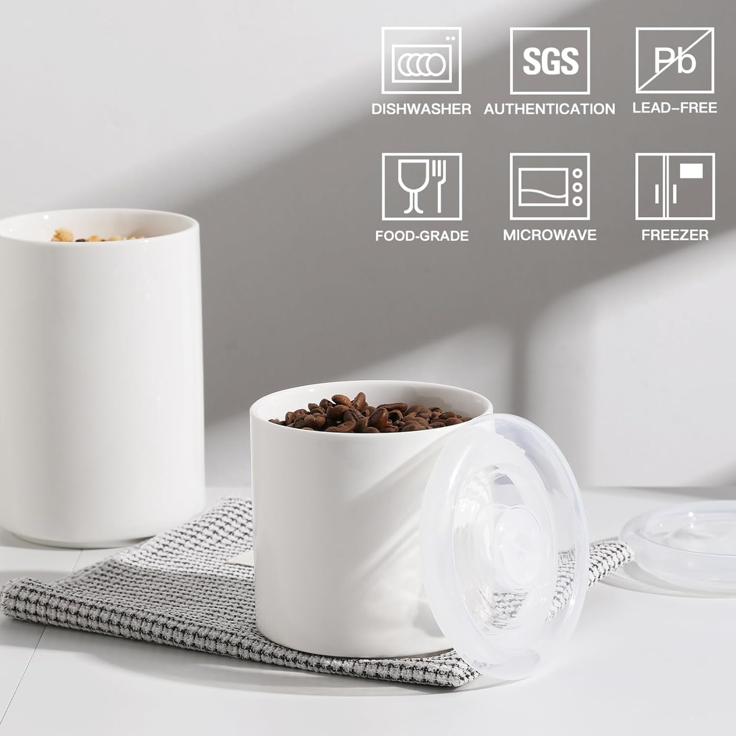 Sweejar Ceramic Food Storage Jar, Salt Container with Airtight Plastic Lid & Date Tracker, 16 Oz