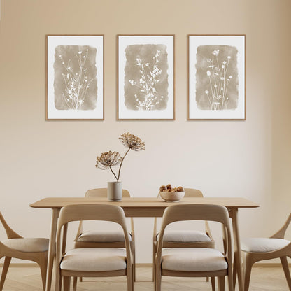 HPINUB Large Boho Wildflowers Canvas Framed Wall Art Set,Minimalist Vintage Flower Wall Decor,Beige
