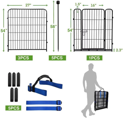 ADAVIN Tall Garden Fence Wide Door Low Threshold, 54 inch High 4 Panels Total 8.8 Ft(L), Black