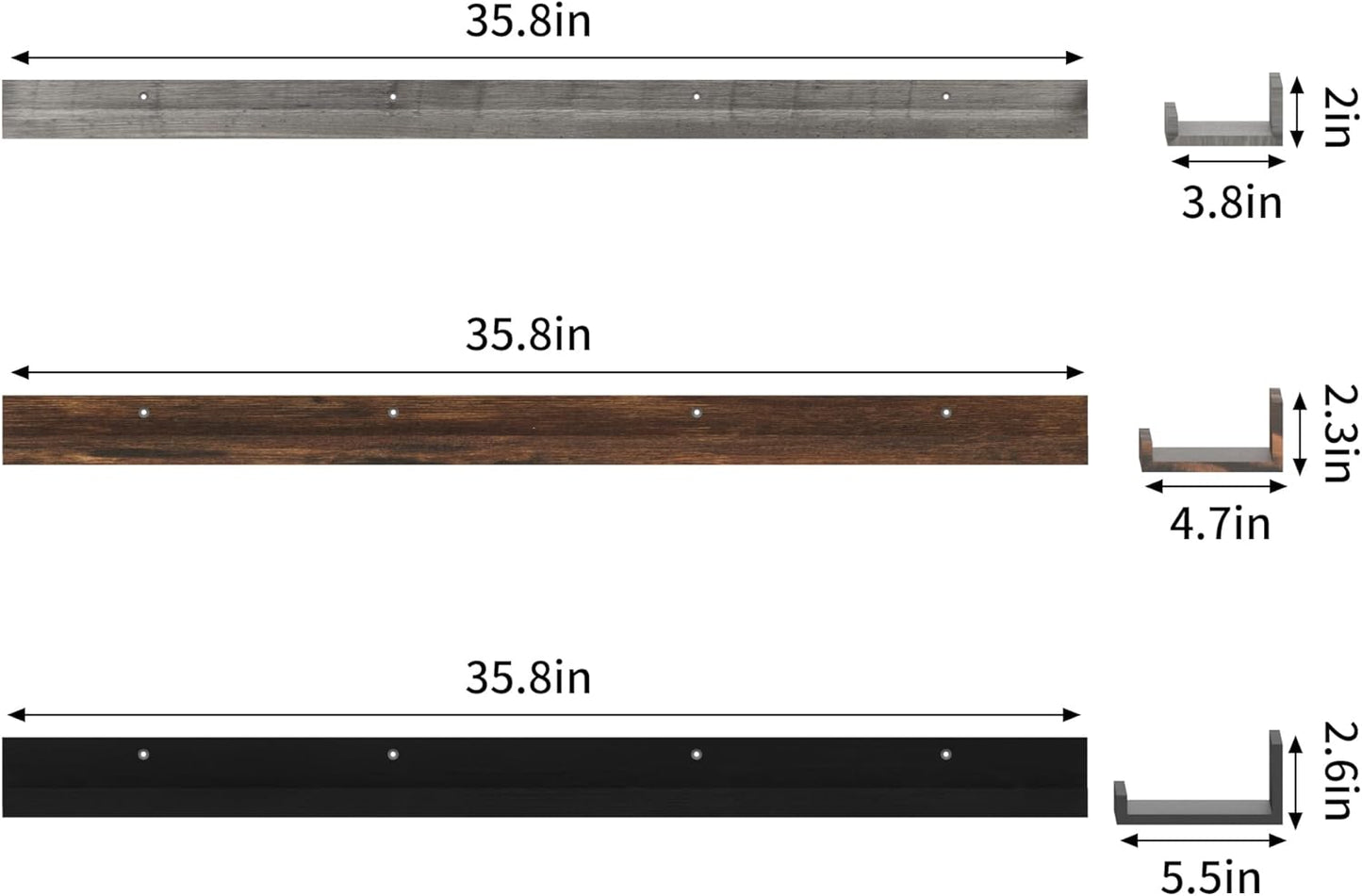 Giftgarden 36 Inch Multi Colors Floating Shelves for Wall Mount, Assorted Colors Wood Wall Shelf