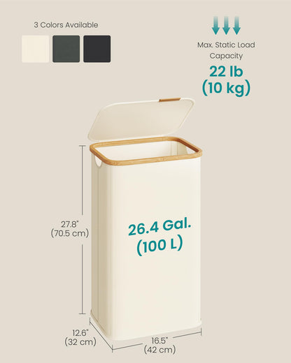 SONGMICS Laundry Hamper, Laundry Basket with Lid, Foldable Storage Basket, Bamboo Frame, for