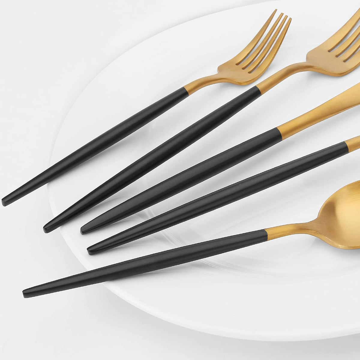 Matte Gold Silverware Set with black handle, Vanys 20 Piece Stainless Steel Cutlery Flatware Set