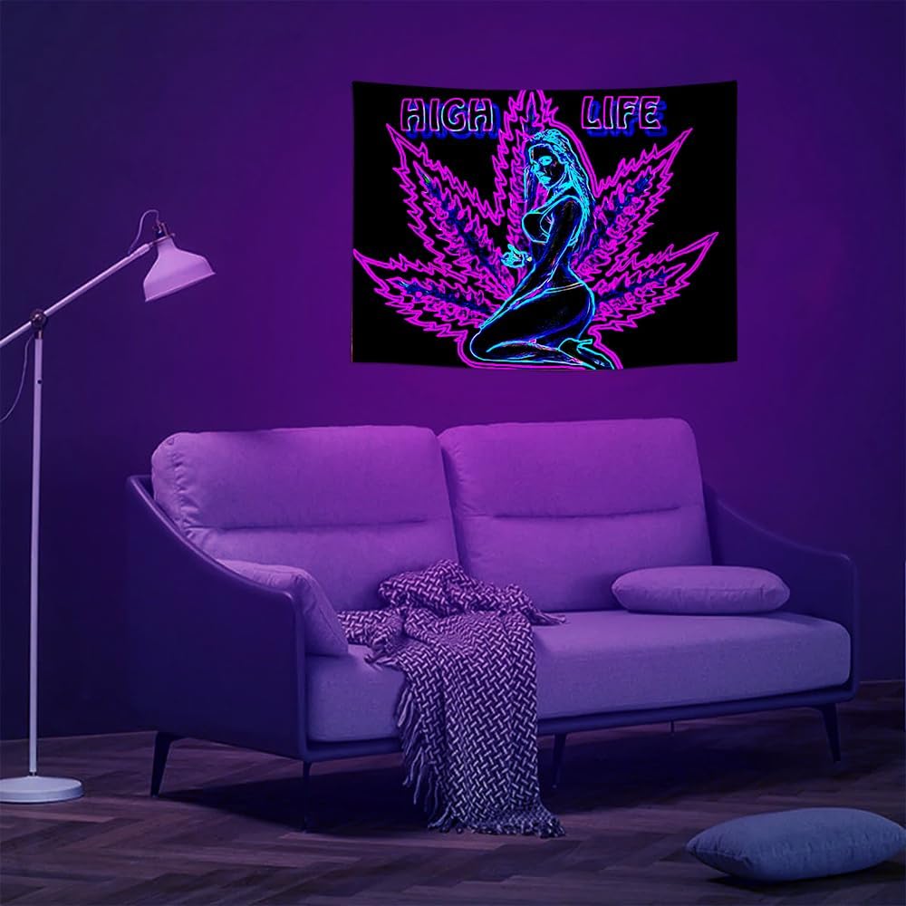 ADDWel Blacklight Tapestry for Bedroom, Tapestry Glow In The Dark, UV Reactive Black Light Posters