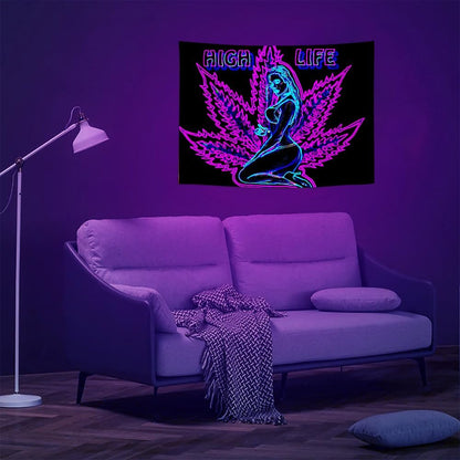 ADDWel Blacklight Tapestry for Bedroom, Tapestry Glow In The Dark, UV Reactive Black Light Posters