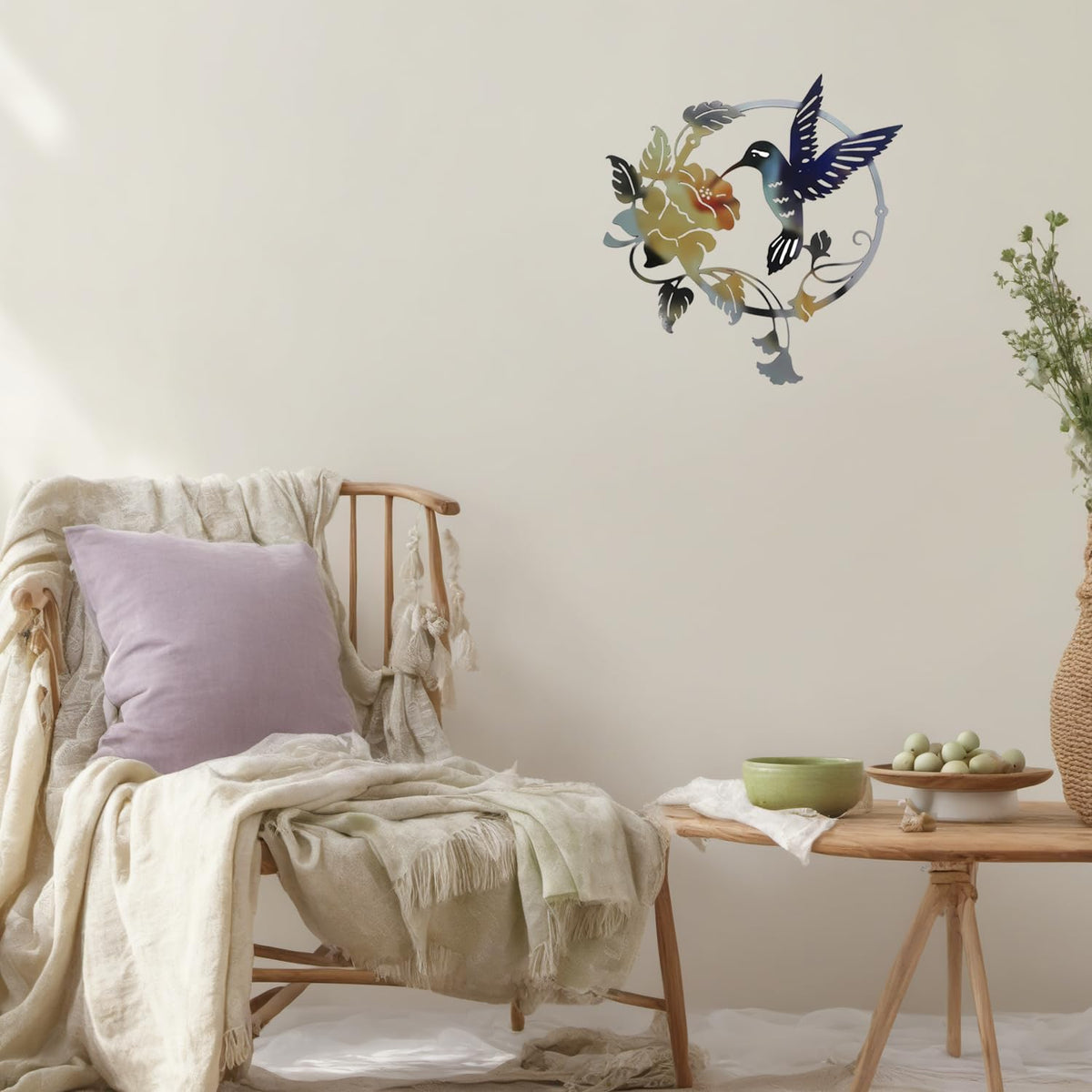Zoihet Round Metal Bird Wall Art Decor - Hummingbird Wall Art Silhouette for your patio, garden