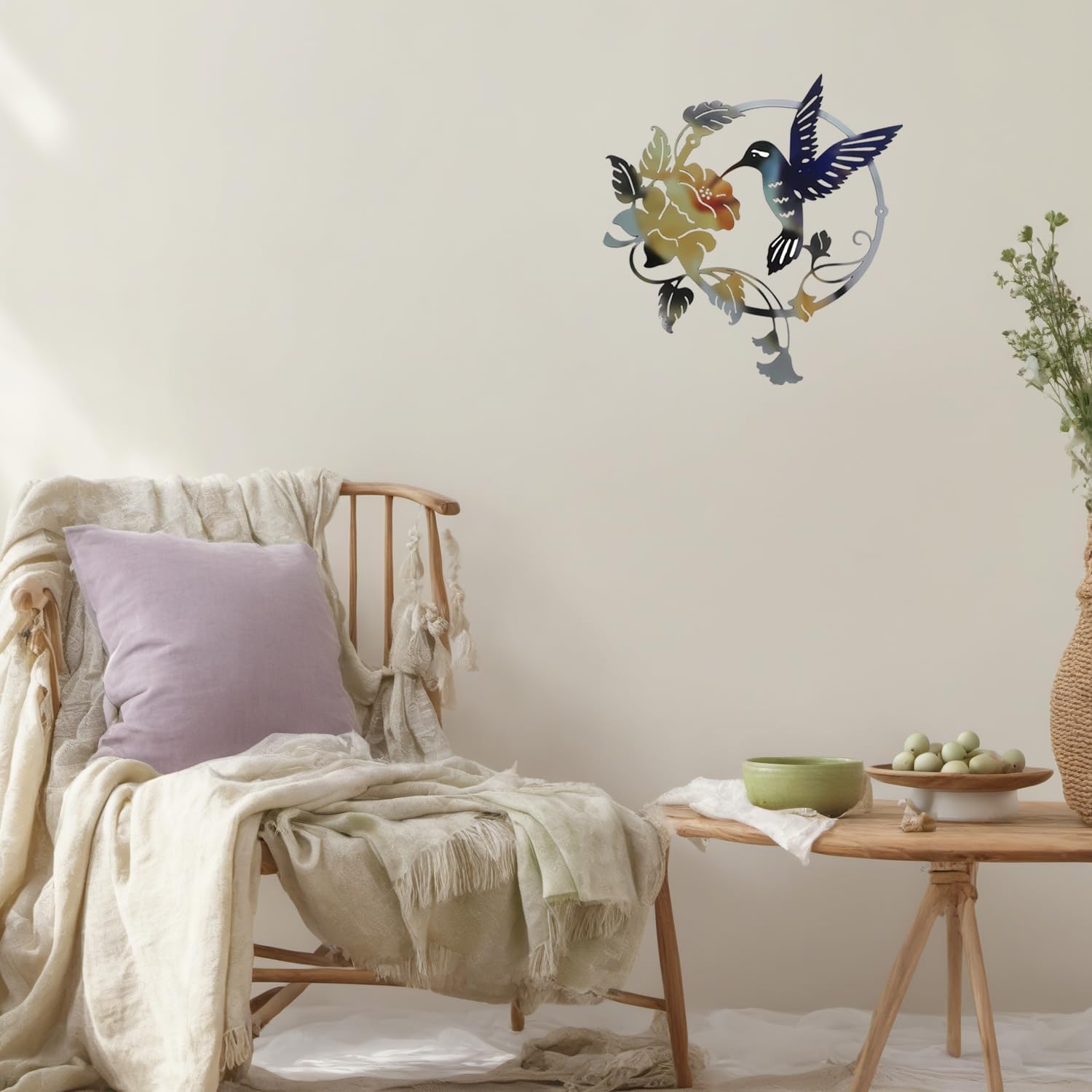 Zoihet Round Metal Bird Wall Art Decor - Hummingbird Wall Art Silhouette for your patio, garden