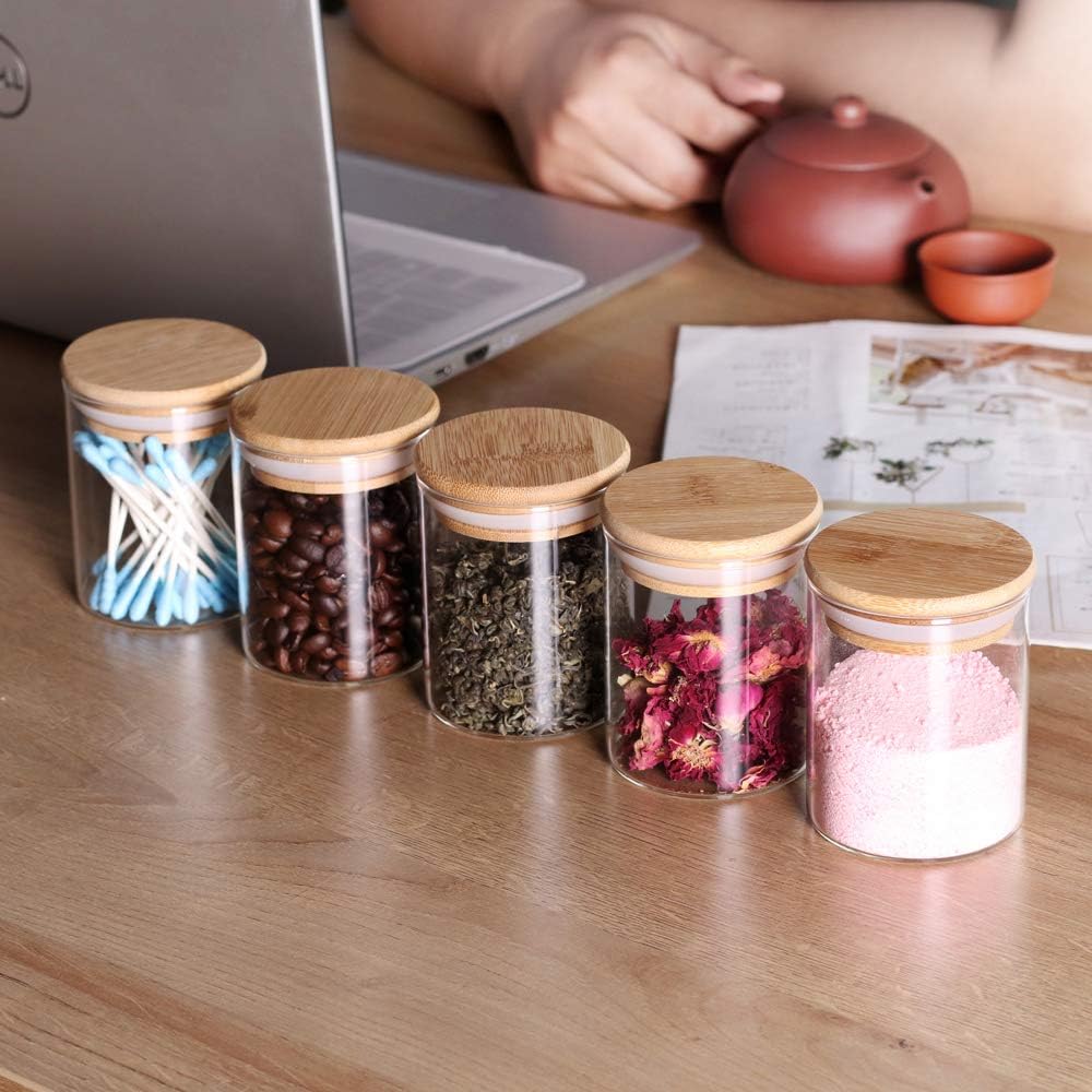 Glass Jars Set,Upgrade Spice Jars with Wood Airtight Lids and Labels, 6oz 12 Piece Small Food