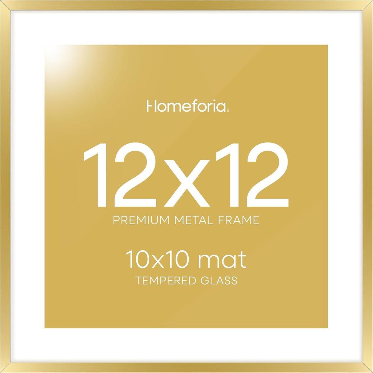 Homeforia 12x12 Picture Frame Gold, High End Metal 12 x 12 Square Poster Frame with Mat 10 x 10