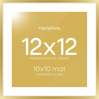 Homeforia 12x12 Picture Frame Gold, High End Metal 12 x 12 Square Poster Frame with Mat 10 x 10