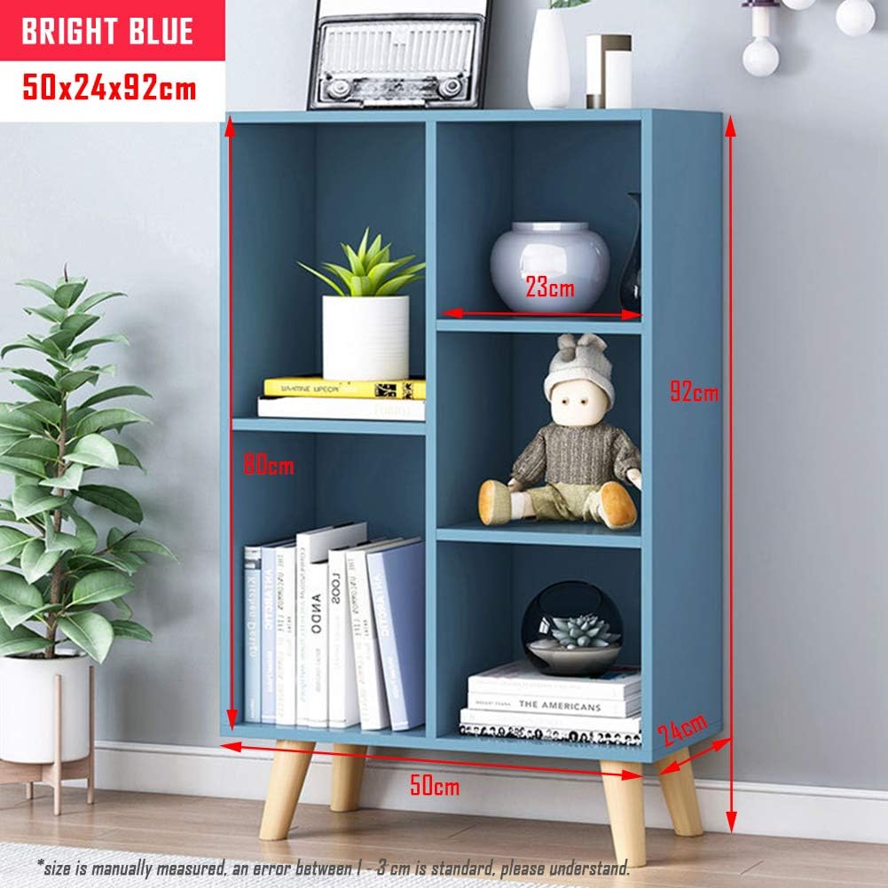 IOTXY Wooden Open Shelf Bookcase - 3-Tier Floor Standing Display Cabinet Rack with Legs, 5 Cubes