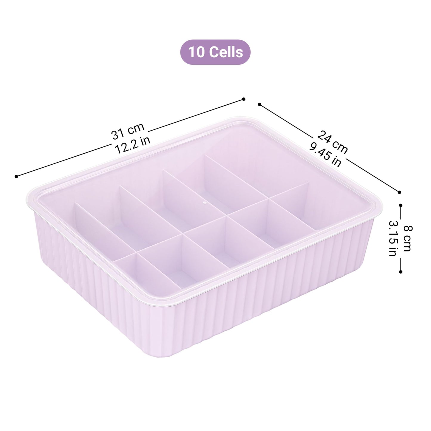 Cetomo 10 Cells Plastic Underwear Sock Drawer Organizer with Lid, Lidded Storage Box with Dividers