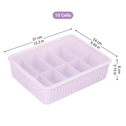 Cetomo 10 Cells Plastic Underwear Sock Drawer Organizer with Lid, Lidded Storage Box with Dividers