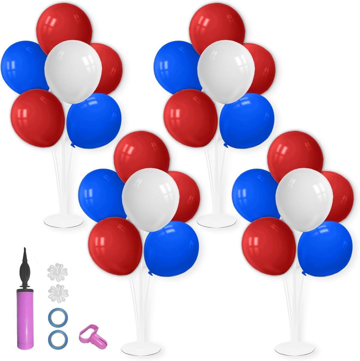 Red White and Blue Balloon Stand Centerpiece Table Decorations for 4th of July Father's Day