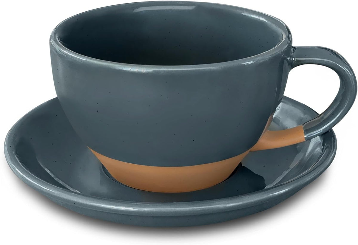 Mora Ceramic Latte Art Mug With Saucer - 10.5 oz, Round Bottom For Perfect Pours - Cafe Cups for