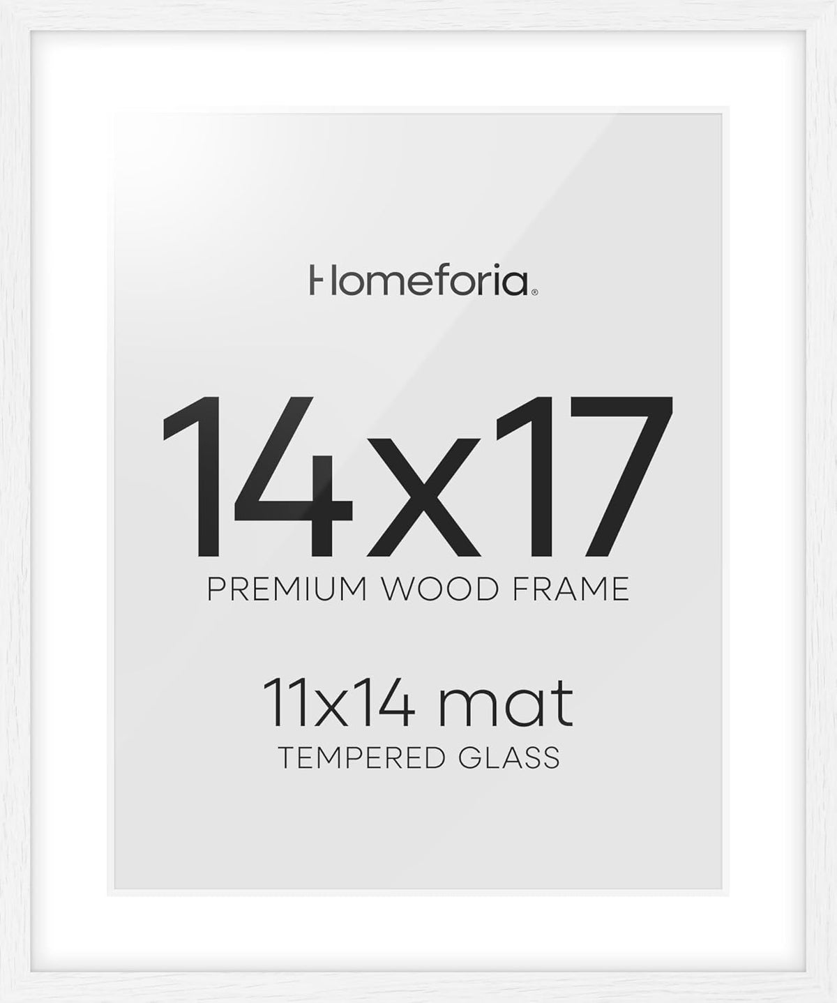 Homeforia 14x17 Picture Frame White, High End Oak 14x17 White Wood Frame with Mat 11x14 Photo, 14 x