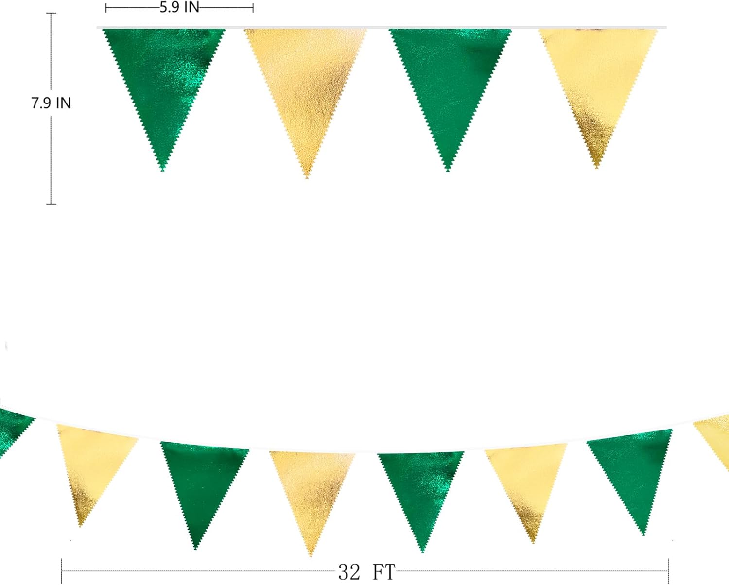 Green Gold Party Decorations Metallic Fabric Triangle Pennant Banner Flag Bunting Garland for