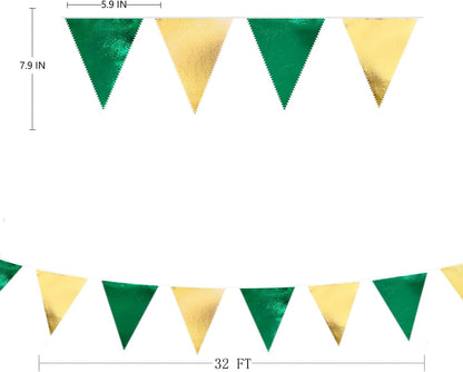 Green Gold Party Decorations Metallic Fabric Triangle Pennant Banner Flag Bunting Garland for