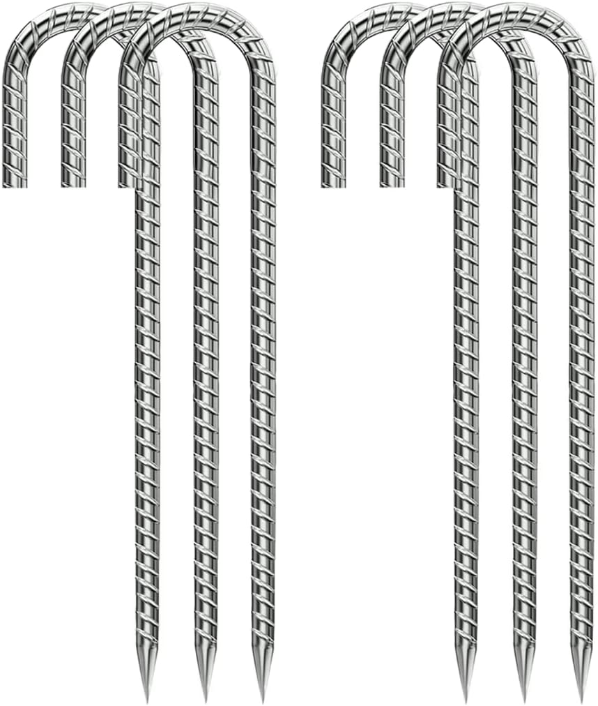Ground-Stakes-Heavy-Duty-12 inch, J-Hook Rebar Stakes Galvanized Anti-Rust 6pcs Garden Stakes Metal
