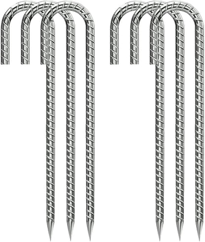 Ground-Stakes-Heavy-Duty-12 inch, J-Hook Rebar Stakes Galvanized Anti-Rust 6pcs Garden Stakes Metal