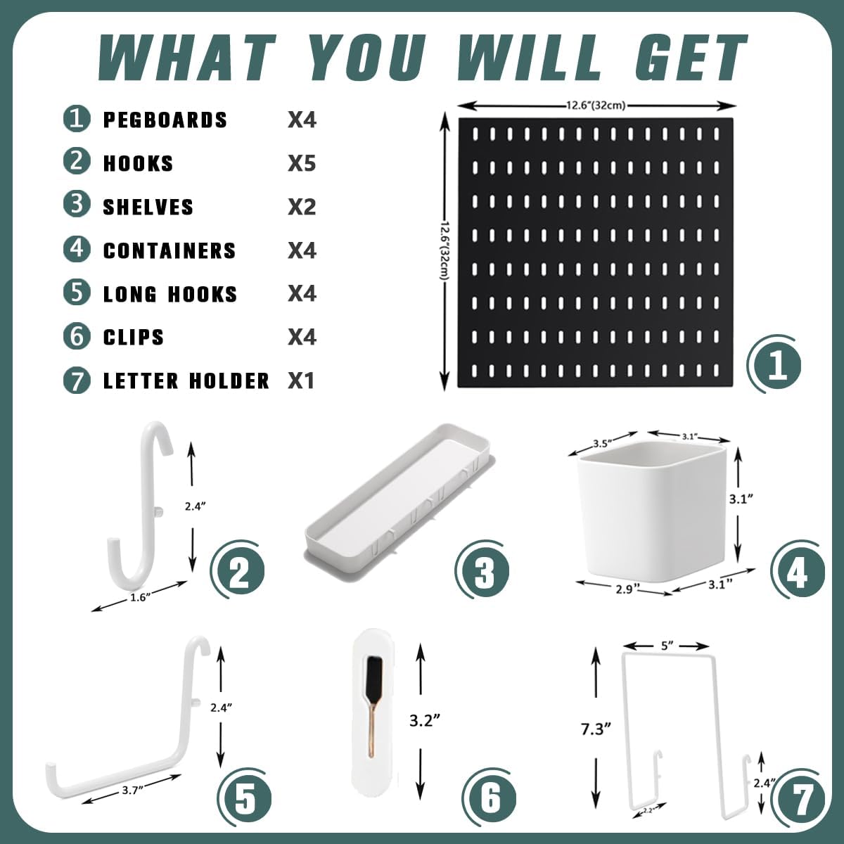 Pegboard Combination Kit, 25.2" x 25.2" Wall Mounted Storage Set with 4 Pegboards & 20 Accessories