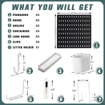 Pegboard Combination Kit, 25.2" x 25.2" Wall Mounted Storage Set with 4 Pegboards & 20 Accessories