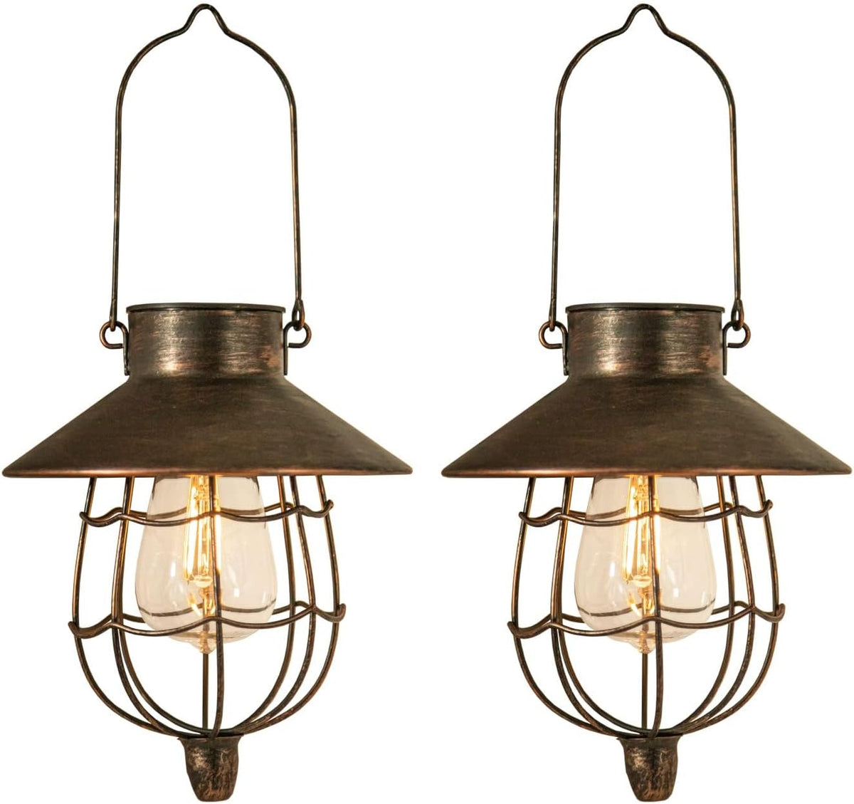 YAKii 2 Pack Solar Lantern Hanging Waterproof Outdoor Metal Solar Lamp with Warm White Light