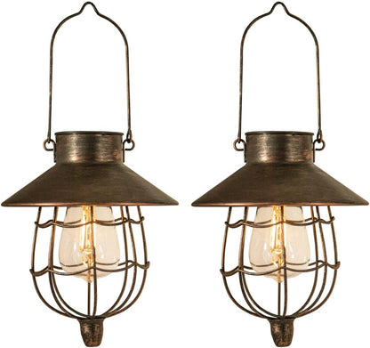 YAKii 2 Pack Solar Lantern Hanging Waterproof Outdoor Metal Solar Lamp with Warm White Light