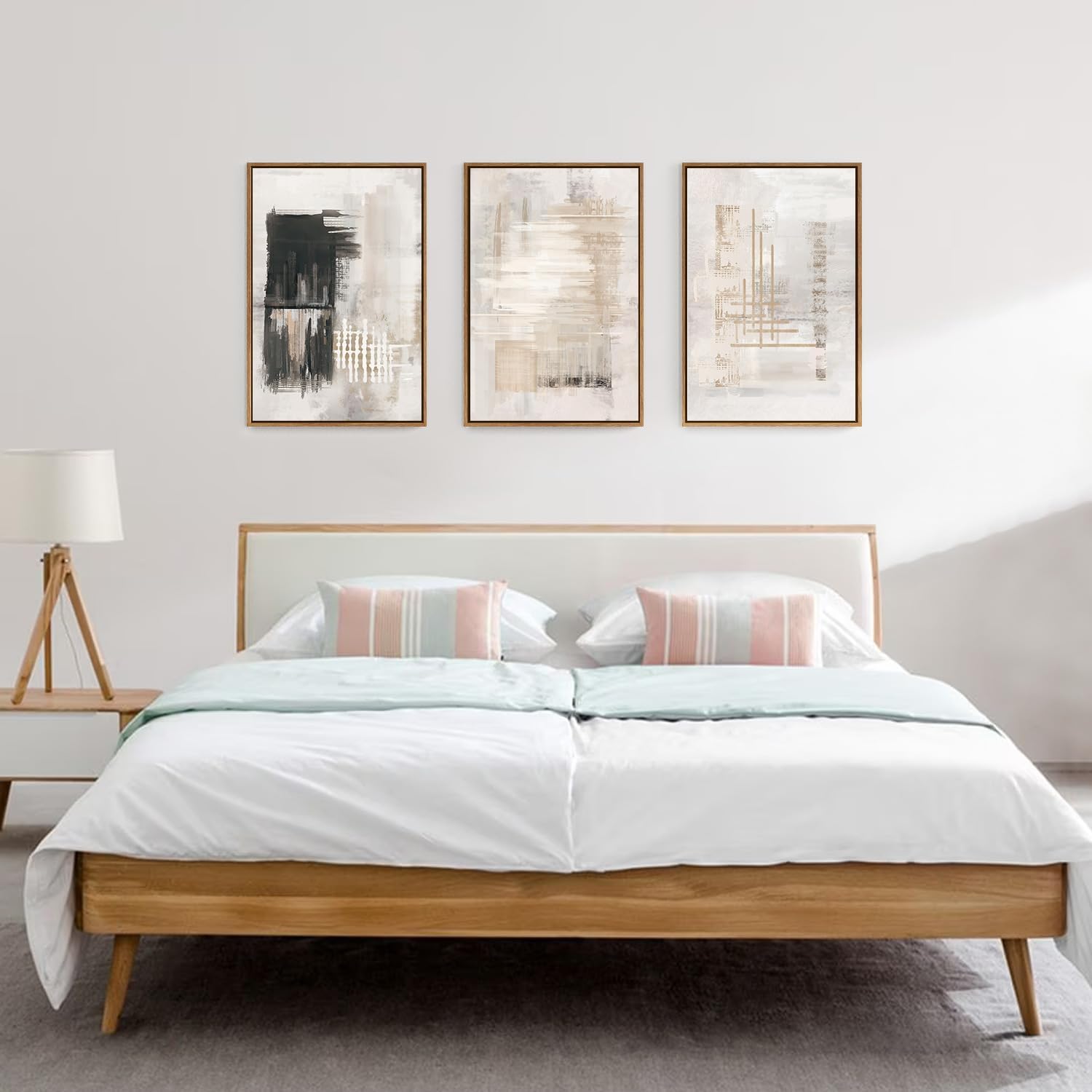 HPINUB Modern Abstract Canvas Wall Art, Set of 3 Framed Art Prints, Black and White Large Wall