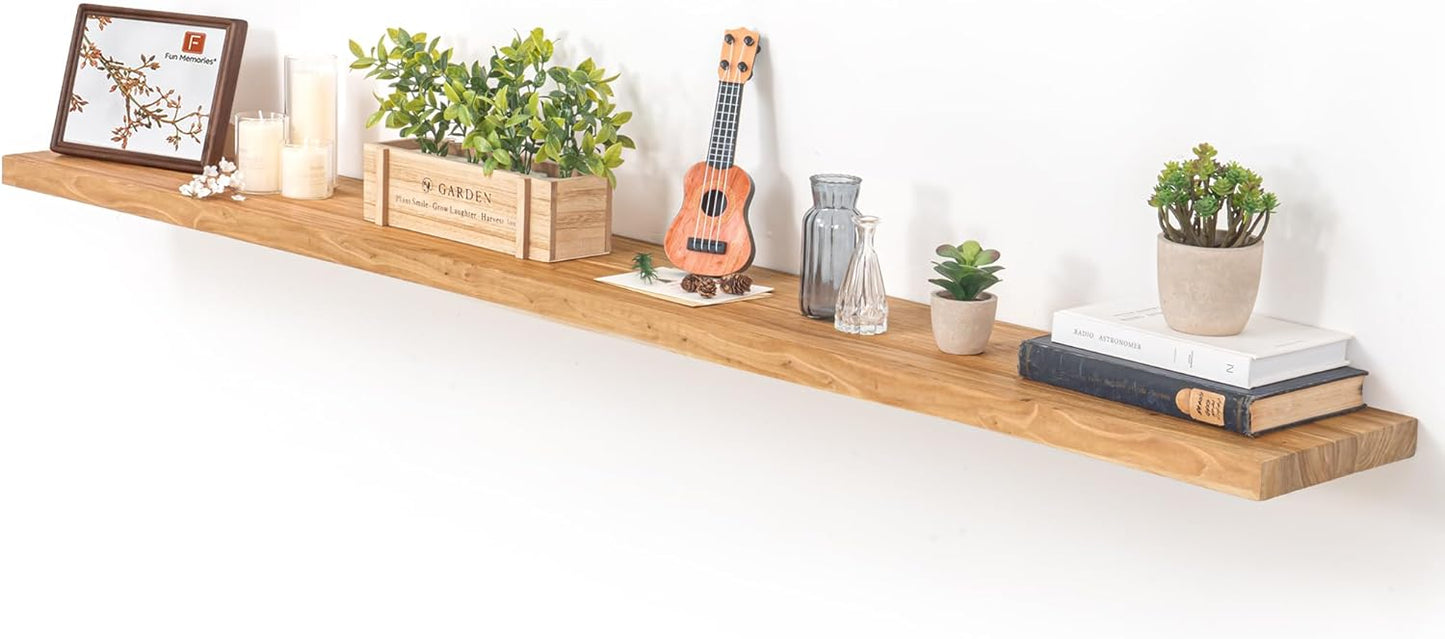 Fun Memories Floating Shelves for Wall, 72"x9.3" Rustic Solid Elm Wood Shelves, Heavy-Duty Wall
